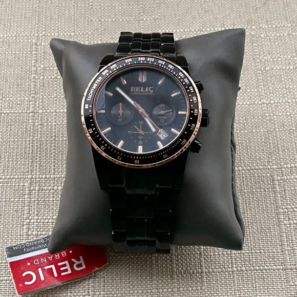 Relic Chronograph Wristwatch Black Tone Date Calendar Quartz Analog Watch $130 - Picture 11 of 12